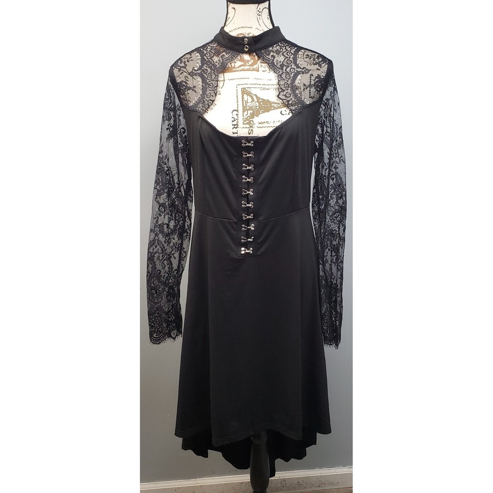 Nextmia Sheath Dress Womens 16 Black Choker Neck Hook & Eye Front Lace Up Back